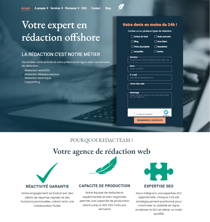 Capture du site Redacteam